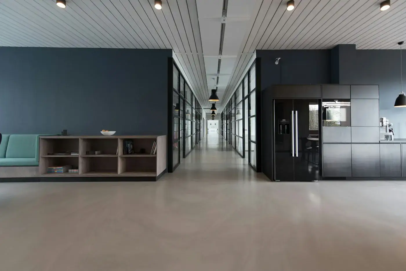 A modern, empty office floor